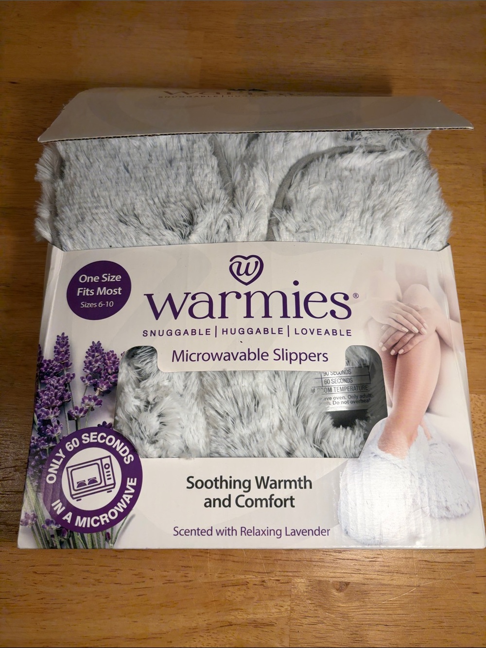Warmies Gray Microwavable Plush Slippers — Lavender Scented Comfort Size 6-10